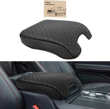 Center Console Cover Compatible with 2015-2020 Ford F150 2017-2022 F250 F350 F450 PVC Leather Armrest Cover for Car Middle Center Console Pad Car Armrest Box Cover(Bucket Seat Only) -Black