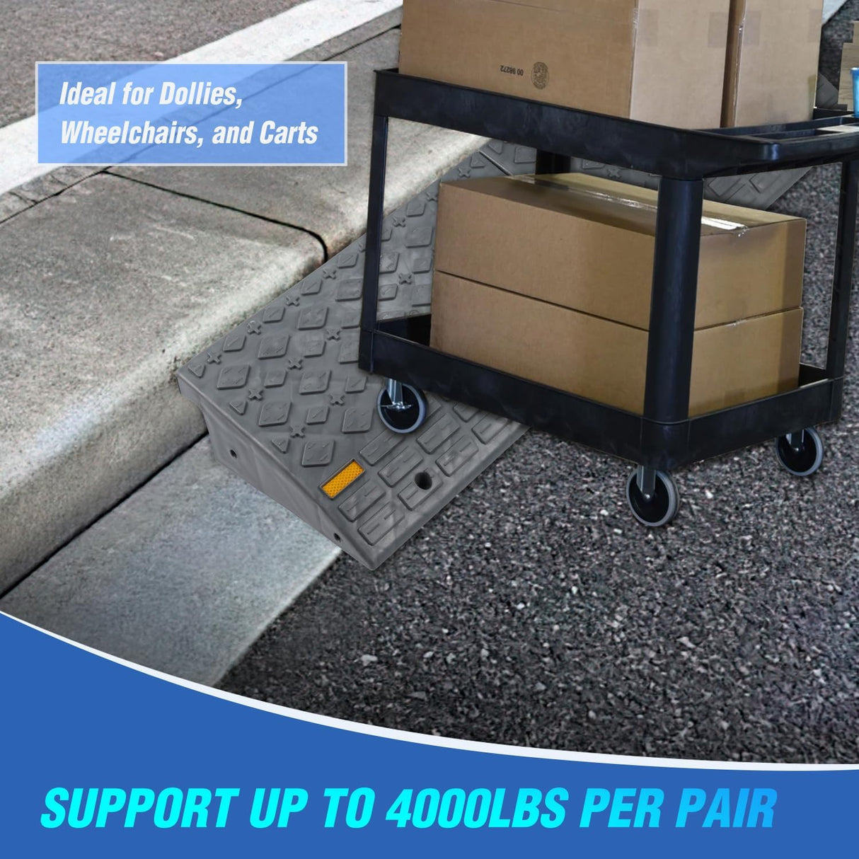 Curb Ramps 2 Pack, 5.9 inch Rise Durable Plastic Threshold Driveway Step Ramp for Scooter, Bikes, Motorcycle, Dolly, Lawn Mower