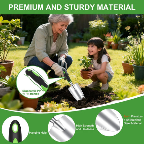 Gardening Tools 22-Piece Heavy Duty Garden Tool Set Gardening Supplies Gifts for Women Men Gardening Hand Tool Kit with Non-Slip Ergonomic Handle, Garden Bag, Gloves, 15 Plant Tags, Black Green