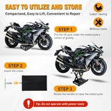 Motorcycle Lift Jack 1100 LBS Motorcycle Scissor Jack Stand Lift with Wide Deck Crank Handle 3.4 Inch-14.2 Inch Steel Scissor Hoist Garage Repair Lift Table Jacks for Motorcycles ATV Dirt Bike, Black