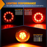 Trailer Tail Lights 2PCS 4Inch Round 16LED Red Amber Chrome | Frame Marker Clearance Stop Brake Turn Signal Running Taillights IP67 Waterproof for Trailer Truck Pickup Camper RV