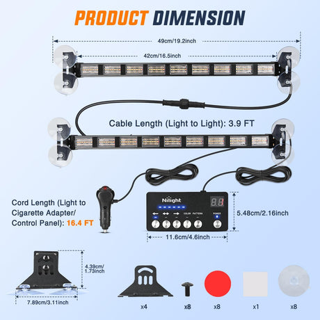 162 LED Traffic Advisor Strobe Light Bar 2-in-1 Red White Emergency Warning Hazard Lights with Controller 4 Switchable Color 36 Flash Pattern for Trucks Cars Tow Plow Construction Vehicles
