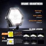 LED Pod Lights with Amber DRL 4 Inch 30 W Hexagon Offroad Driving 2600 LM Super Spot Light 16 AWG Wiring Harness Kit for LED Auxiliary Work Lights for Truck UTV ATV SUV 4x4
