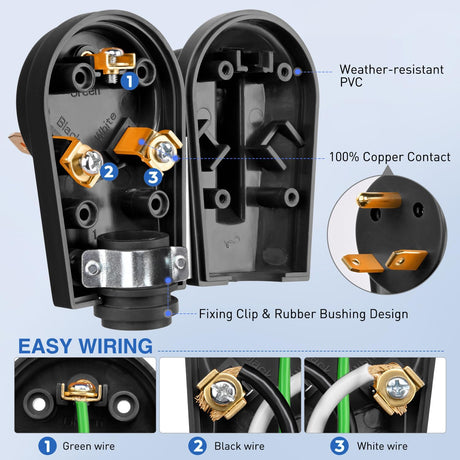 30 Amp RV Male and Female Plug Set TT-30P TT-30R Receptable 125 Volt Heavy Duty Electrical Camper ETL Listed for Caravan Motorhome Van Trailer
