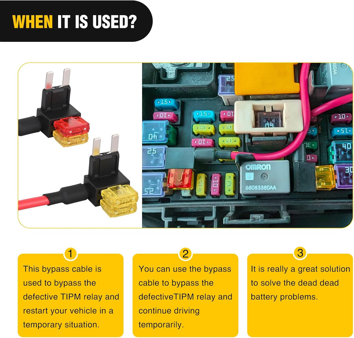 Fuse Adapter Fuses Holder TIPM Bypass 14AWG Wire 20 AMP Repair Fuel Pump Relay Cable Compatible with Dodge Ram 1500 2500 3500 Chrysler Jeep VW 2007-2016 Replace CBWPR091AA