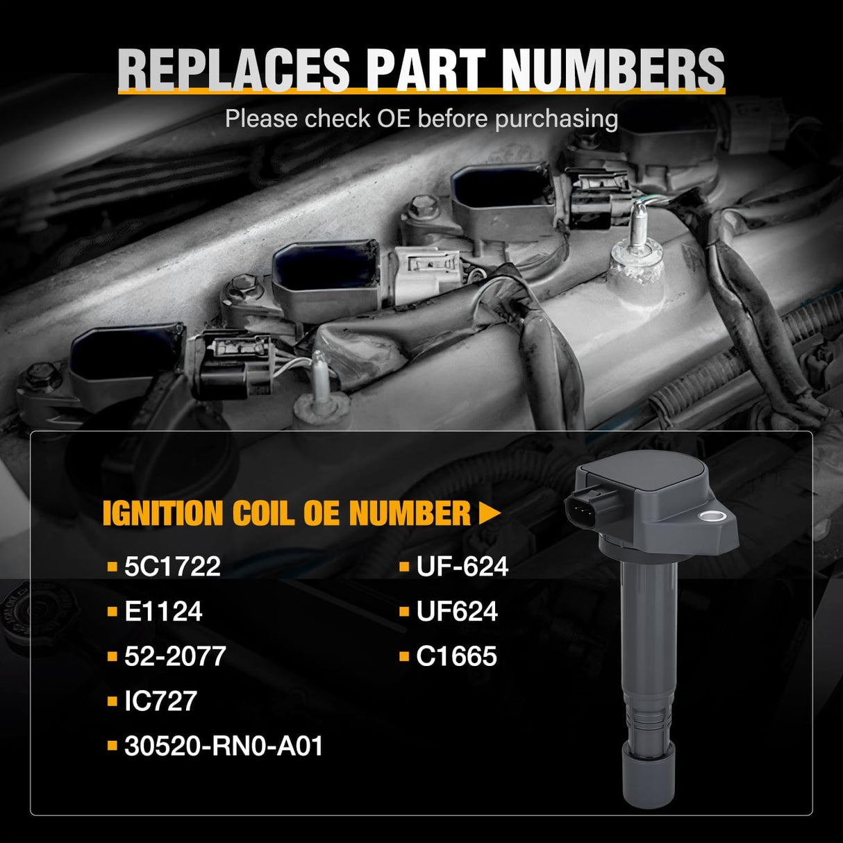 Ignition Coil Pack Fit for 2008 2009 2010 2012 2013 2014 2015 2016 Honda Accord Odyssey Pilot Ridgeline Acura RDX RL TL MDX ZDX TSX 3.5L 3.7L V6 OE# UF624 5C1722 Ignition Coils Set of 6