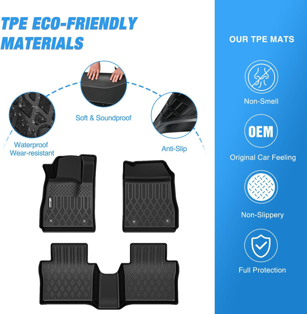 TPE Floor Mats for Chevy Impala 2014 2015 2016 2017 2018 2019 2020 (Not for Vinyl Floors) All Weather Custom Fit Heavy Duty Floor Liners