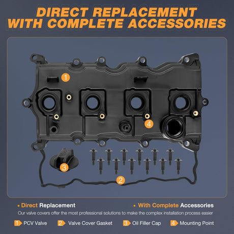 Engine Valve Cover with Gasket Kit for Nissan Altima 2007-2013 Sentra 2007-2012, 2.5L, Replace# 13264JA00A, 13270JA00A