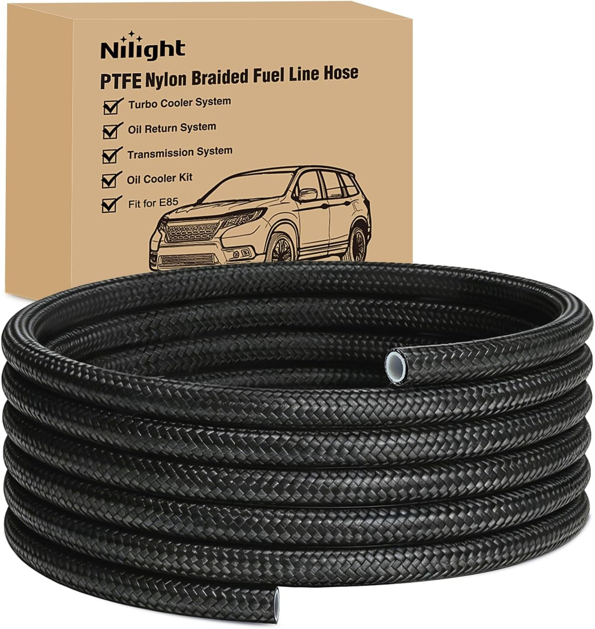 6AN 10FT PTFE Stainless Steel Braided Fuel Line Hose Only | Compatible with E85 PTFE Teflon EFI Fuel Line Universal for LS Engines & Automotive Racing Applications