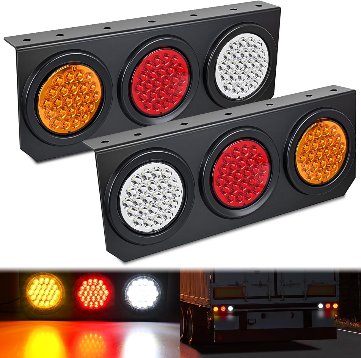Triple Tail Lights 2PCS 72LED Stop Brake Turn Reverse | Running Backup Lights with Iron Bracket Base IP67 Waterproof Fits Truck Trailer Camper Van RV Caravan