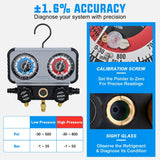 A/C Manifold Gauge Set Fits for R134a R410A R22 R404A 3-Way Auto HVAC Diagnostic Gauges Refrigerant Recharge kit with Adjustable Couplers 5FT Hoses Universal Can Tap