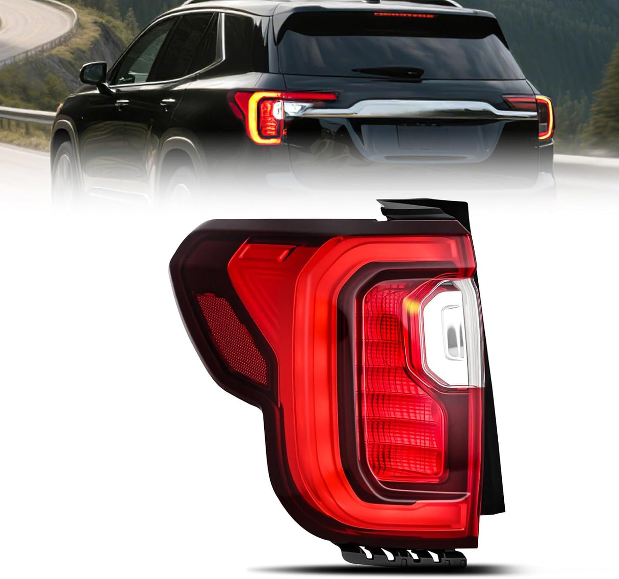 Taillight Assembly Compatible with 2020 2021 2022 2023 GMC Acadia | SL SLE SLT Denali LED Outer Tail Light Replacement OE Style Chrome Bezel Driver Side
