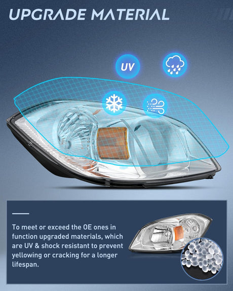 2005-2010 Chevy Cobalt 2005-2009 Pontiac Headlight Assembly Chrome Housing Amber Reflector Lens Nilight