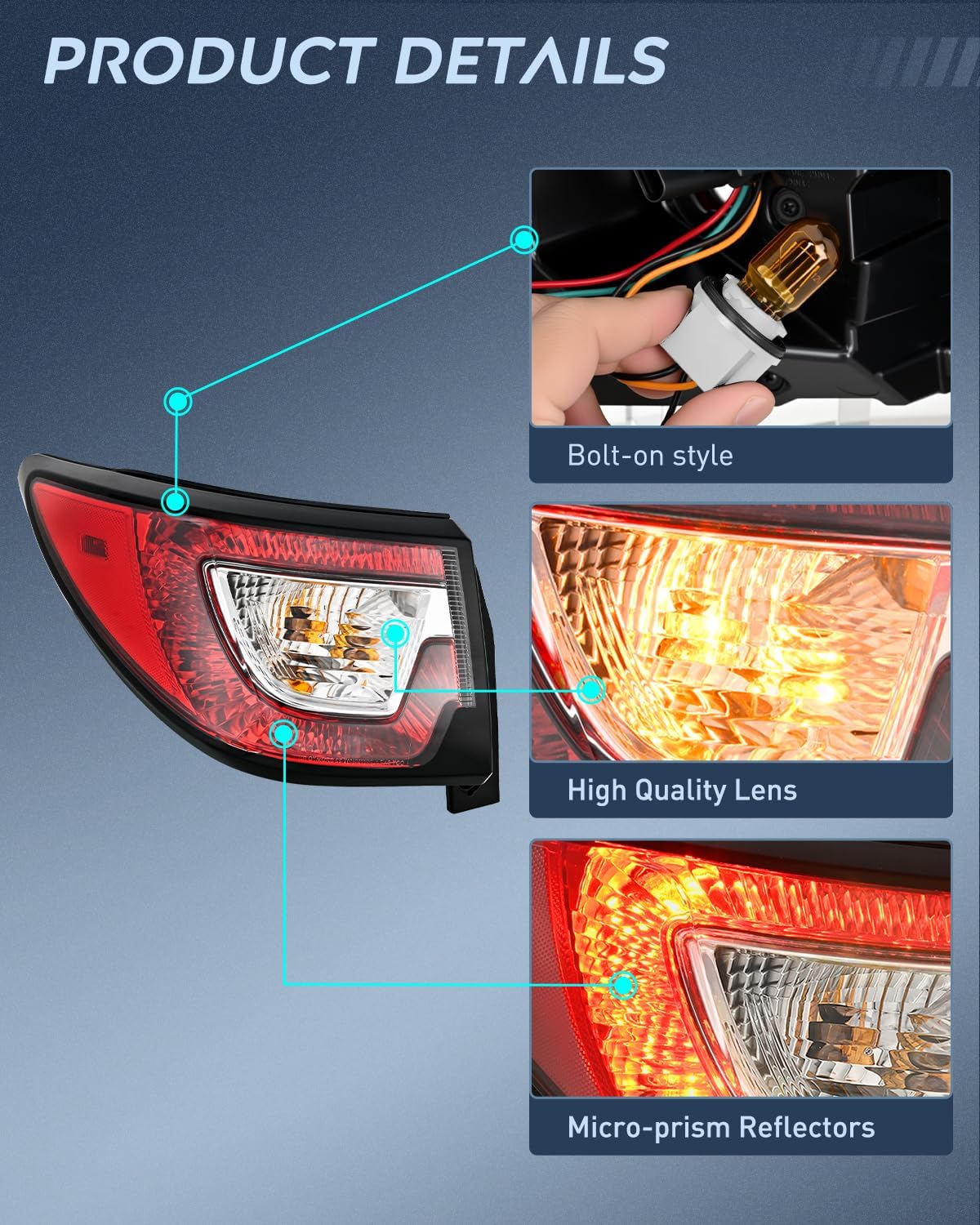 Taillight Assembly for 2013 2014 2015 2016 2017 Chevy Traverse | Outer Tail Light Replacement OE Style Driver and Passenger Side