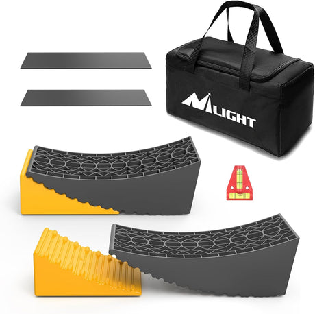RV Leveler - 2 Pack Camper Leveling Blocks Ramp Support Dual Axles, Up to 35,000lbs, Fast RV Accessories Leveling System for Travel Trailer, Motorhome - Yellow