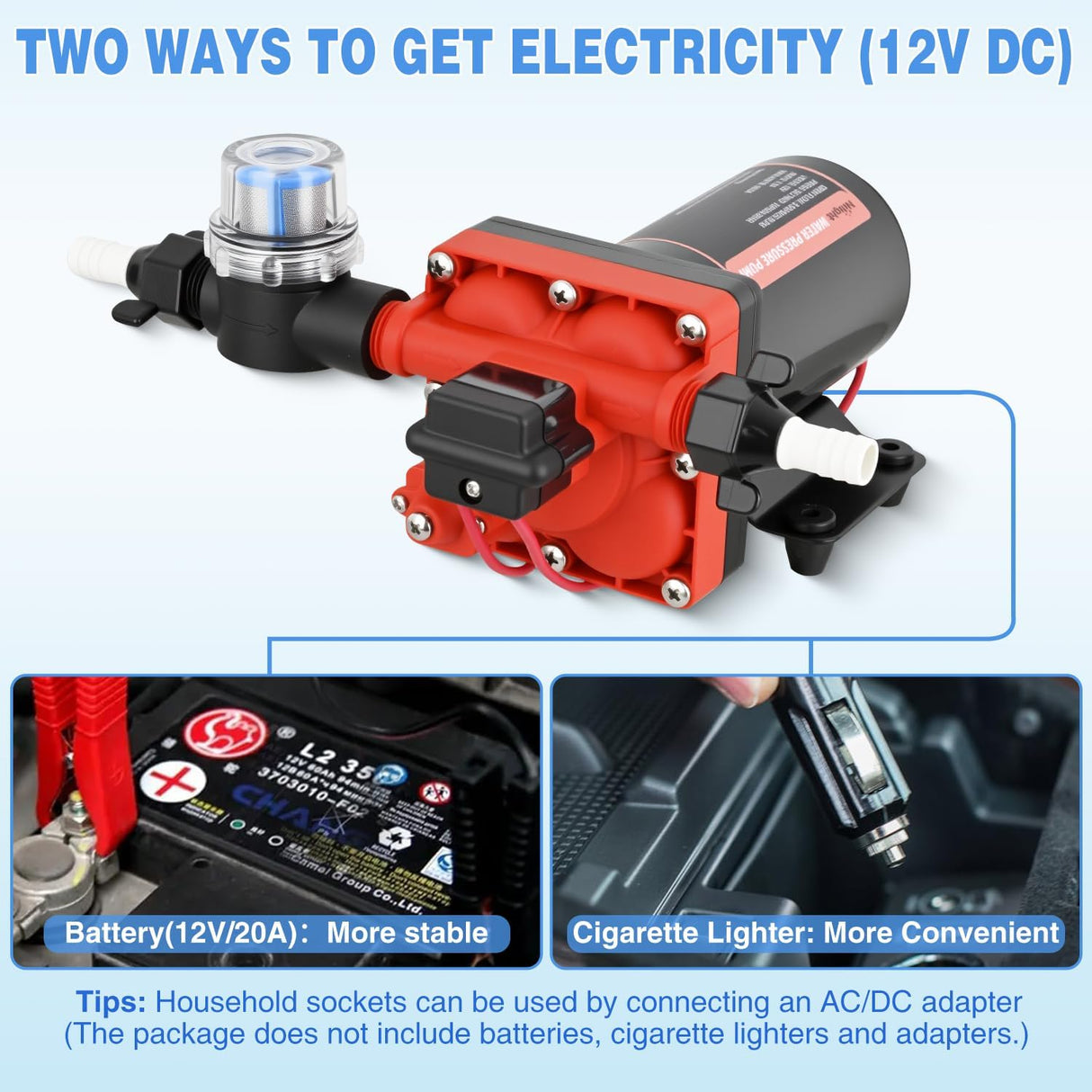 RV Water Pump 12v Diaphragm Pump 6.0 GPM 70 PSI with Pressure Switch & Strainer 12 Volt DC Heavy Duty Camper RV Pump Upgrade Self-Priming Low Noice for RV Marine Yacht Caravan Camper Trailer
