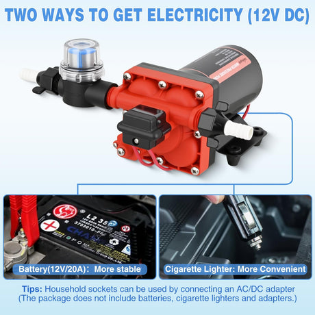 RV Water Pump 12v Diaphragm Pump 6.0 GPM 70 PSI with Pressure Switch & Strainer 12 Volt DC Heavy Duty Camper RV Pump Upgrade Self-Priming Low Noice for RV Marine Yacht Caravan Camper Trailer