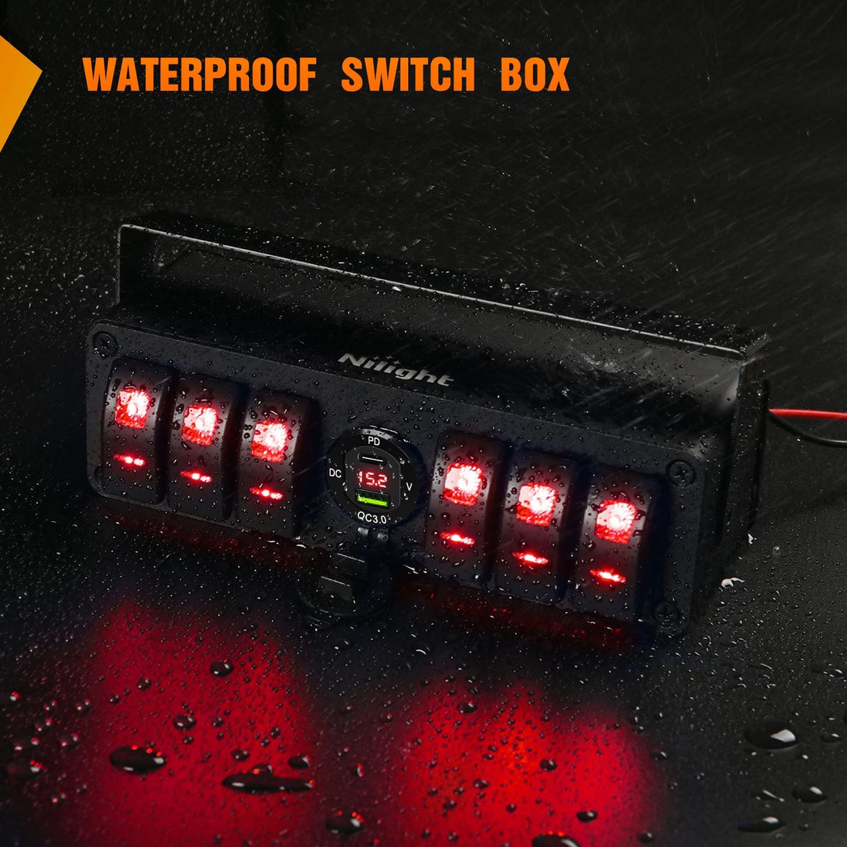 Rocker Switch 4 Gang Rocker Switch Box 12V SPST ON Off Toggle Switches PD Type C and QC 3.0 USB Charger Voltmeter LED Light Waterproof Aluminum Mount Bracket Panel DIY Stickers for Boat Car RV Truck