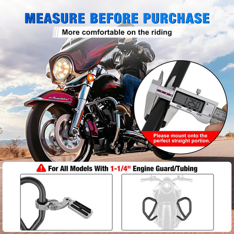1-1/4 Inch Motorcycle Highway Pegs For Harley Touring Street Glide Electra Glide Road King CVO Dyna Trike Sportster Adjustable Short Angled Foot Pegs Universal For 1.25 Inch Engine Guard Crash Bars
