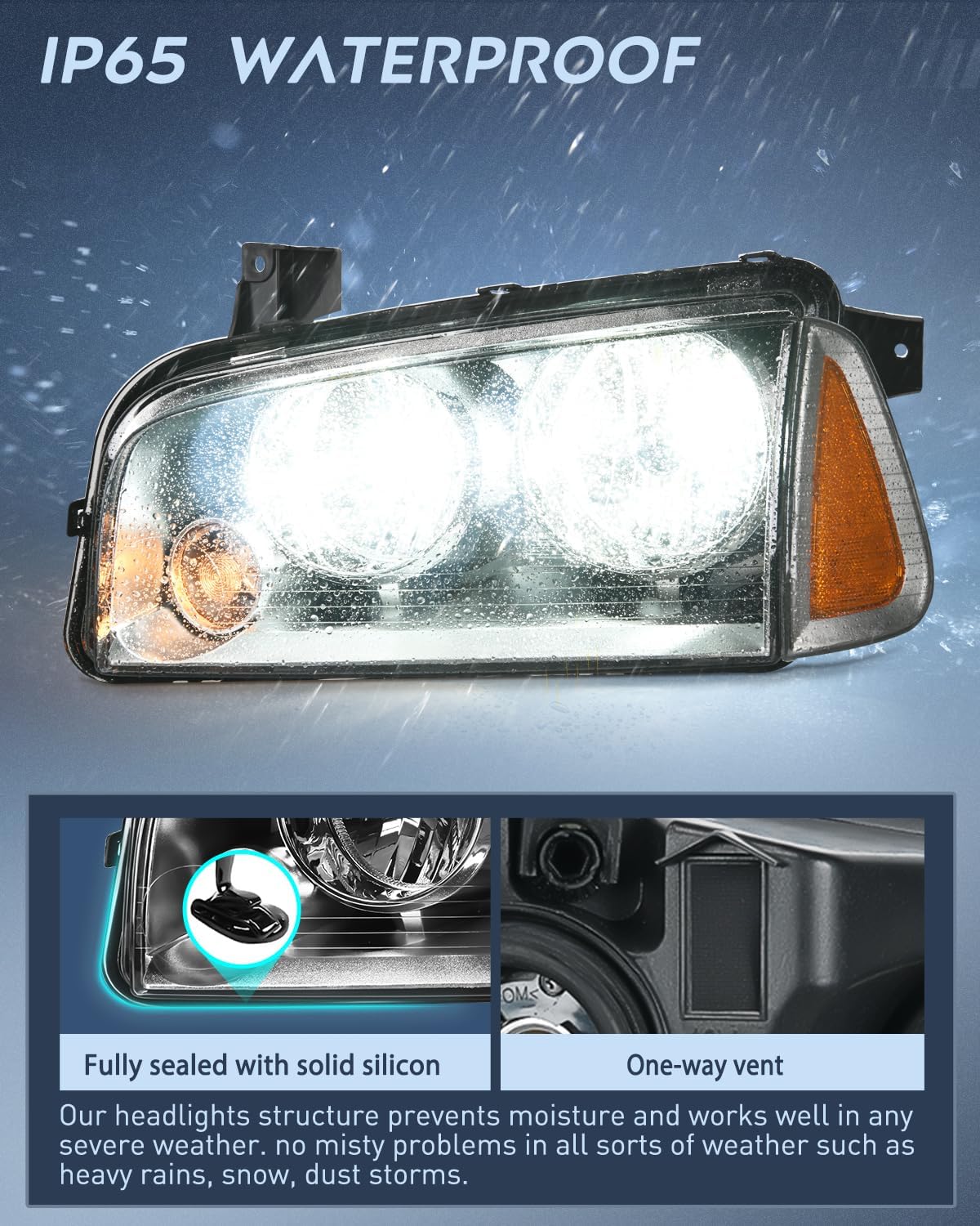 Headlight Assembly Compatible with 2006 2007 2008 2009 2010 Dodge Charger Smoke Housing Amber Reflector Clear Lens Headlights Replacement Bumper Lamp Set Driver and Passenger Side