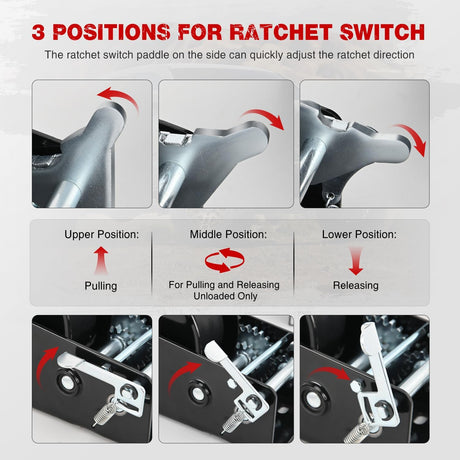 Boat Trailer Winch 3500 Lbs Hand Crank Winch Heavy Duty Boat Winches with 33Ft Strap Rope Hook Two Way Ratchet 4:1 8:1 Gear Portable Marine Manual Winch for Trailers Boat RV ATV Jet Ski Towing
