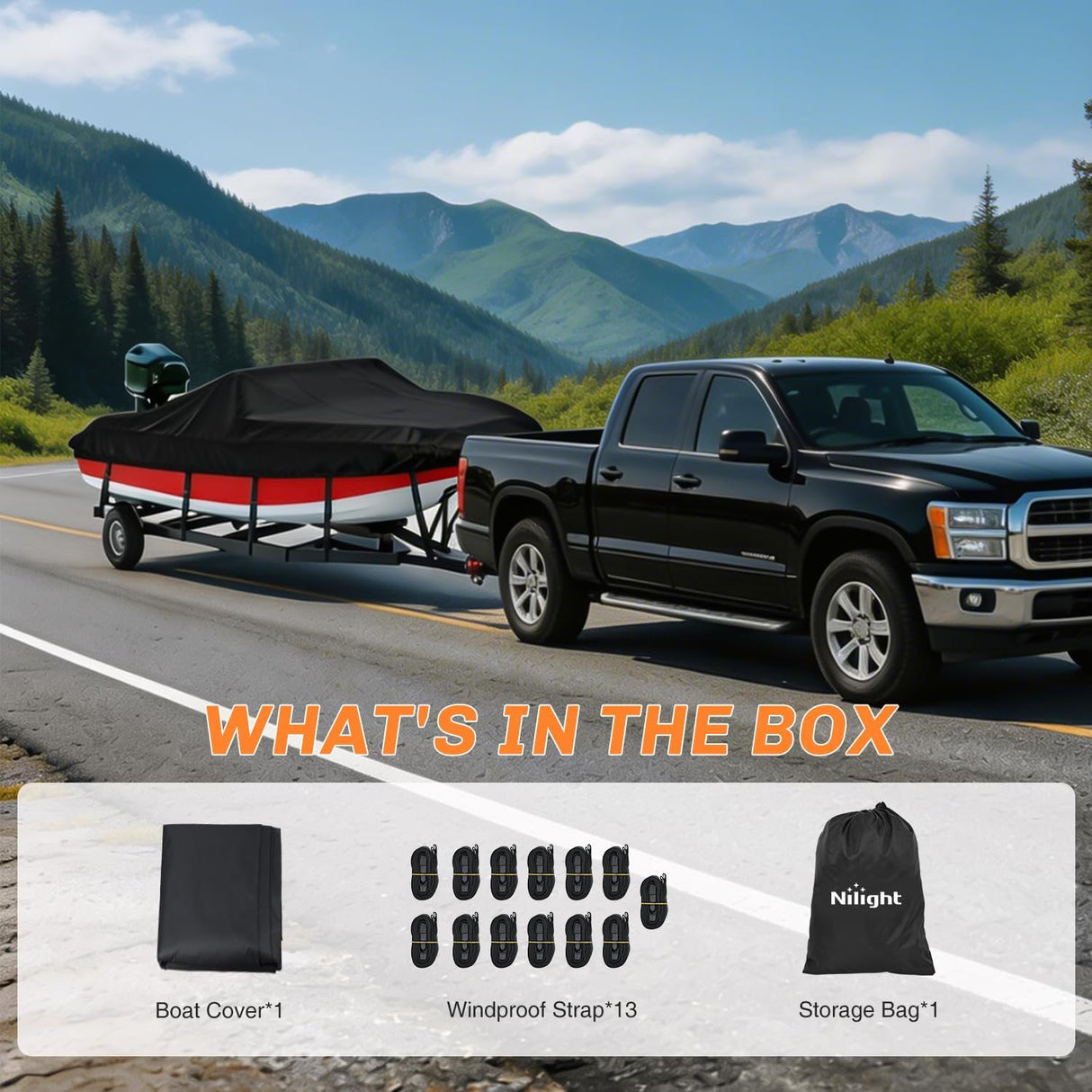 800D Heavy Duty Boat Cover 23ft-24ft | Fits boats with beam width up to 102in (Narrow Jon Boats & Fishing Boats), Marine Grade All-Weather proof Trailerable Cover
