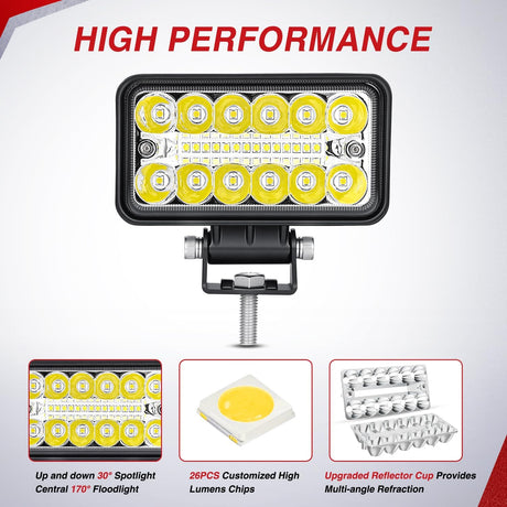 LED Light Pods 2PCS 4.5 Inch 39W Upgraded Spot Flood Combo Beam Driving Fog Work Backup Bumper Roof Lighting for Offroad Pickup Truck ATV UTV SUV 4x4 Van Camper Boat