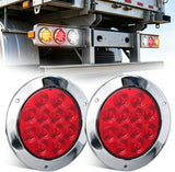 Trailer Tail Lights 2PCS 4Inch Round 12LED Red Chrome Frame | IP67 Waterproof Marker Clearance Stop Brake Running Taillights for Trailer Truck Pickup Camper RV