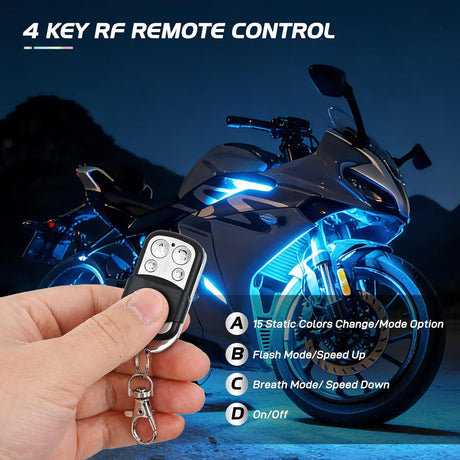 18PCS Motorcycle RGB Led Light Kit Waterproof Multi Color Atmosphere Neon Accent Lights Lamp with RF Wireless Remote for Harley Davidson Honda Kawasaki Yamaha Suzuki