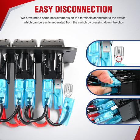 16AWG 14AWG 12AWG LED Light Bar Wiring Harness Kit 12V On/Off 5 Gang Rocker Switch Panel Power Relay Blade Fuse 5Pin Toggle Switches for Cars Boat ATV Trucks-10 Leads