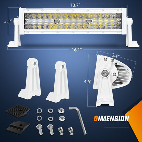 Marine LED Light Bar Navigation Lights 13.5 Inch White Spot Flood Combo Ponton Boat Deck Dock Lighting for Night Fishing T-top Stern Yacht Port Sailboat Trucks Tractors