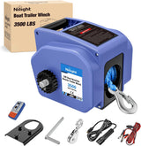 Boat Trailer Winch 3500 lbs Portable Electric Boat Winches 12 V DC Marine Winch with Synthetic Rope Remote Control Hand Crank Power-in Freewheel Waterproof Winch for Boat Trailer Towing, Blue