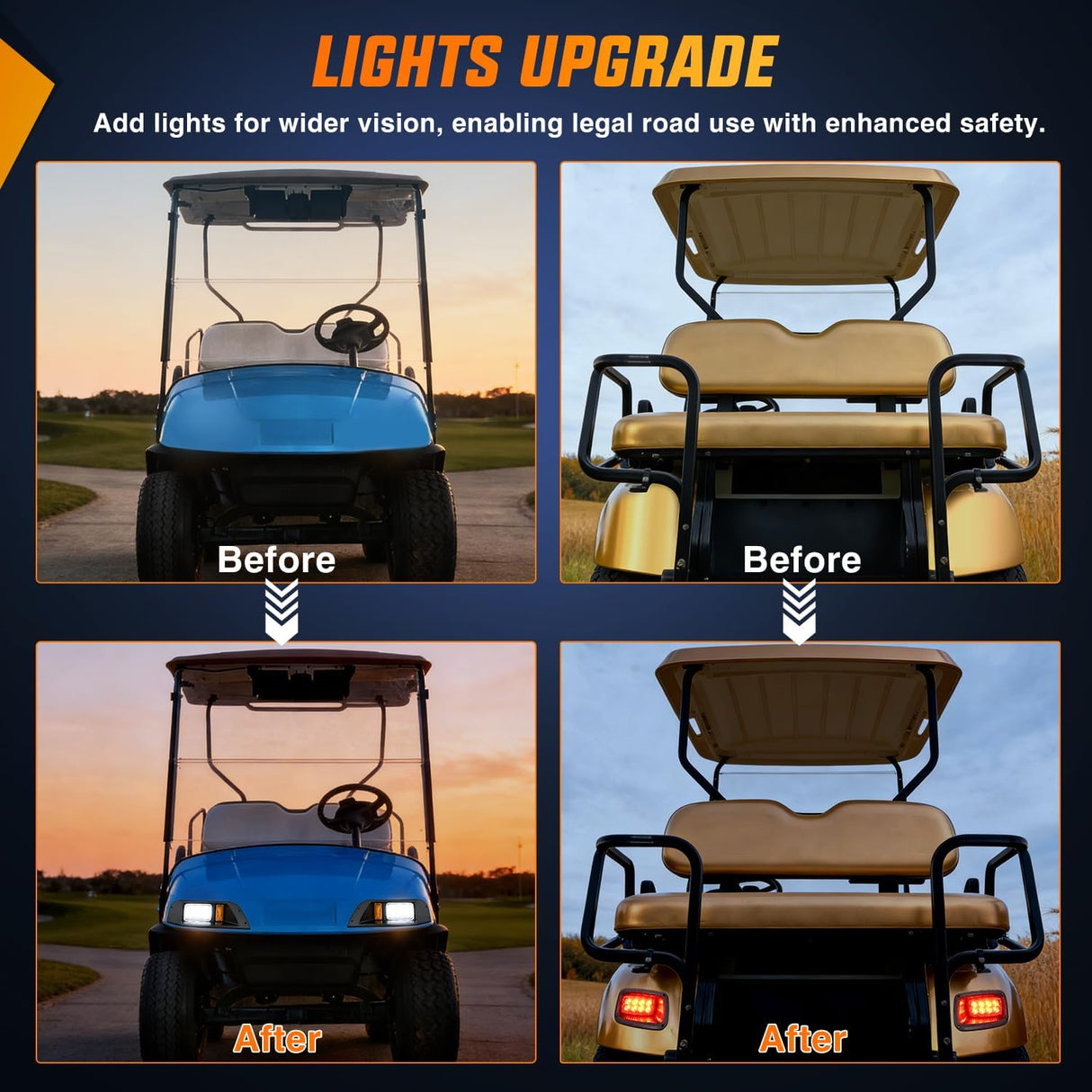 Golf Cart LED Light Kit 12V Stop Brake Turn Signal EZGO TXT | Headlight Taillight Horn Waterproof Plug and Play Complete Upgrade Kit for 1996-2013 EZGO TXT Electric Carts
