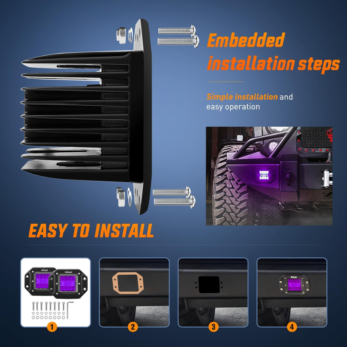 Flush Mount LED Light Pods 2 PCS 42 W Purple Upgraded Spot Flood Combo Bumper Driving Decoration Neon Light Bar Off Road Lights 12V 24V Lighting for Truck ATV UTV SUV Pickup Van Boat Tractor