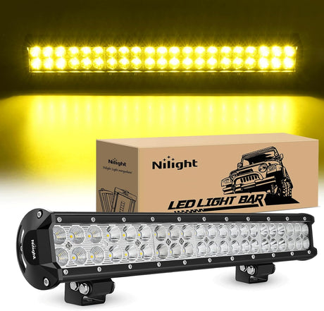 LED Light Bar 20 Inch 126W Spot Flood Combo Yellow Beam Off Road Lamp Fishing Hunting Emergency Deck Work Lighting for Trucks UTV Pick-up Van Boat Tractor