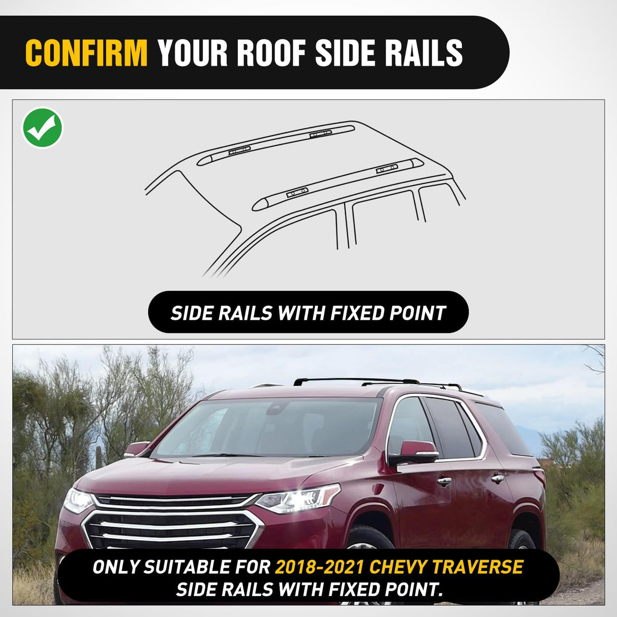 Roof Rack Cross Bars Compatible with 2018 19 20 2021 Chevy Traverse with Factory Side Rails,Adjustable Aluminum Less Wind Noise Car Crossbars for Cargo Carrier Luggage Box Kayak Tent Snowboard