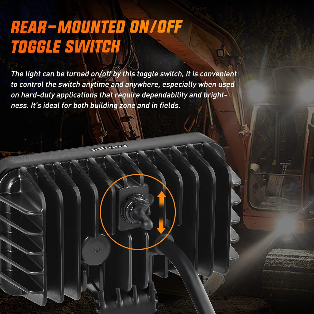 LED Work Light Nilight 4.4Inch Square Utility LED Work Light W/Integrated Toggle Switch, 2PCS 36W 150° Flood Lamp for Offroad Heavy Equipment Vehicles Truck Tractor Golf Cart Boat ATV UTV, 2 Year Warranty