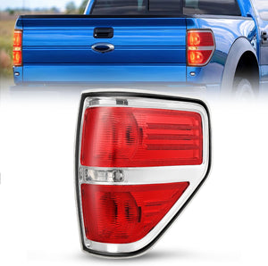 Taillight Assembly Compatible with 2009 2010 2011 2012 2013 2014 Ford F-150 F150 Pickup Truck Taillight Rear Lamp Replacement OE Style Red Housing Passenger side Chrome Trim