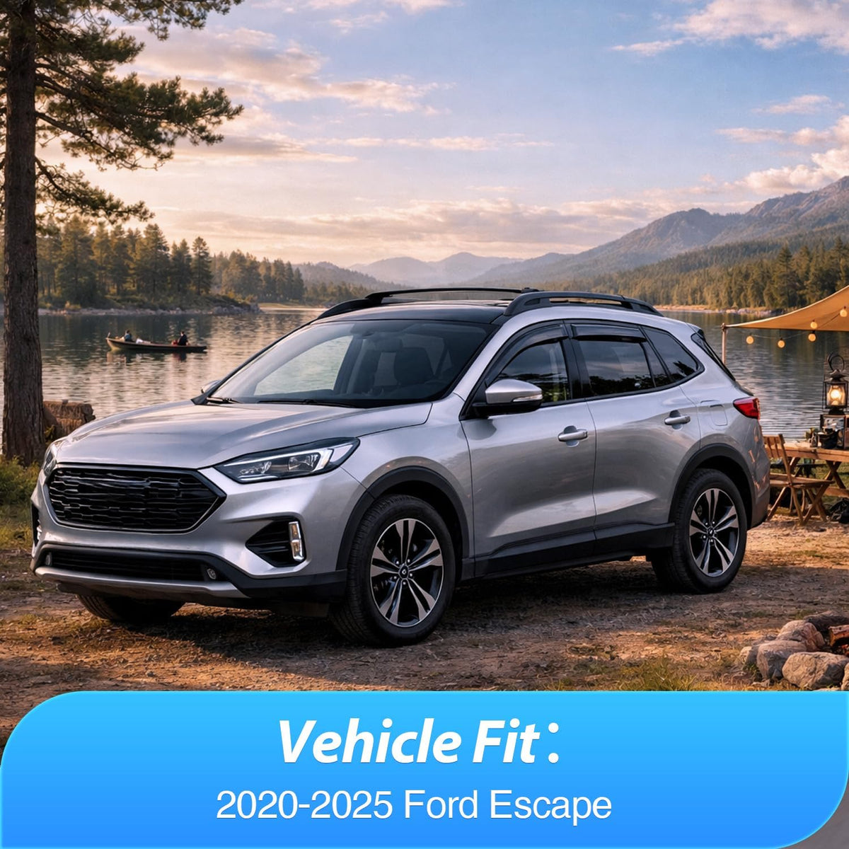 Window Rain Guards for Ford Escape 2020-2026 (Not for Active) | Tape-On Window Visors Outside Mount Vent Visors Window Deflectors Fresh Air Ventilation Smoke Tint, 4PCS