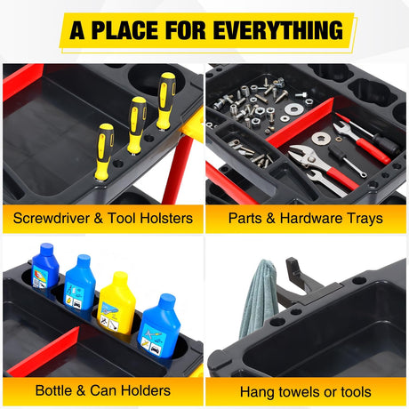 3-Tier Car Detailing Cart with Polisher Brackets - Rolling Utility Plastic Cart with Organizer & Hooks - Heavy Duty Mobile Tool Station
