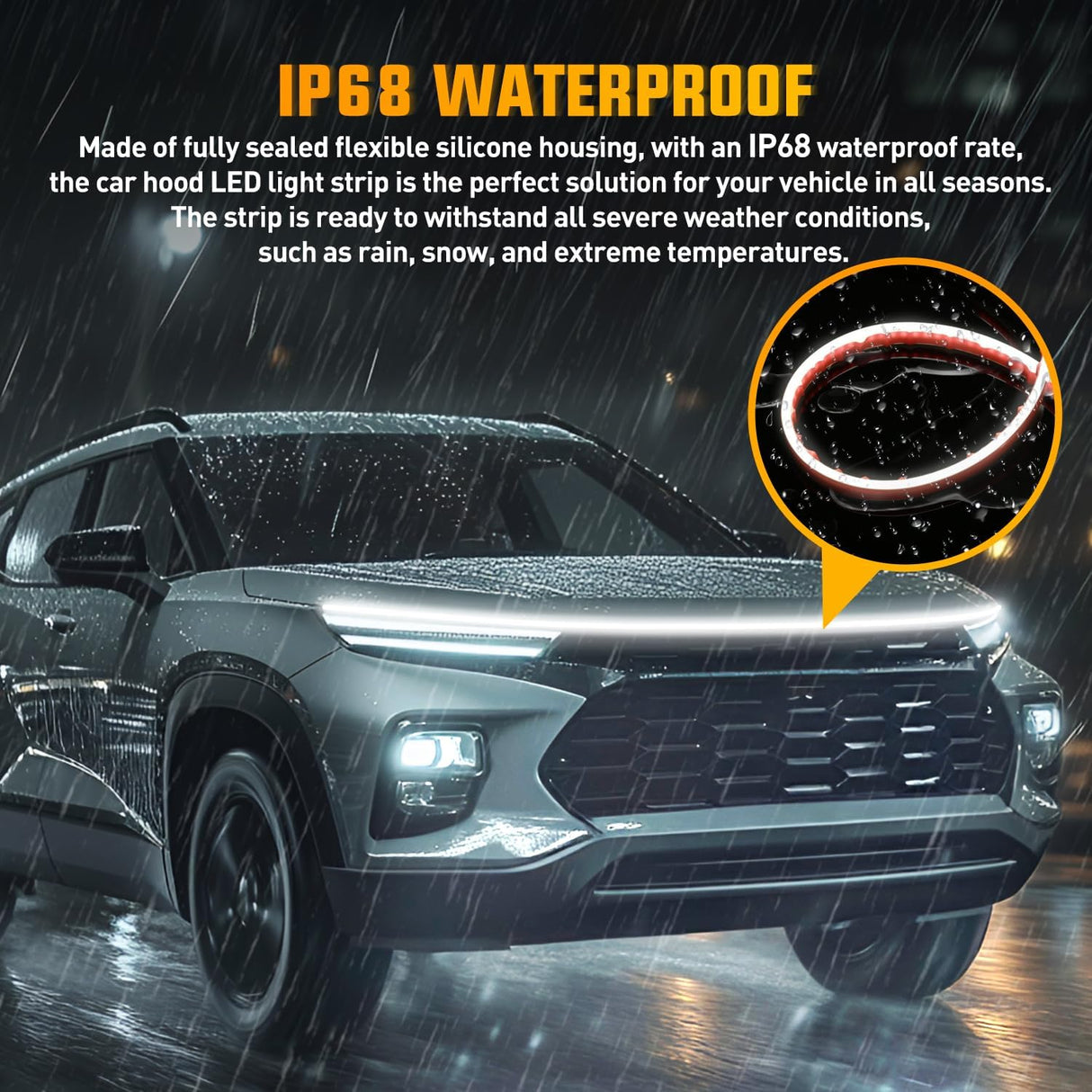 LED Hood Light Strip, 79Inch Flexible Car Hood Light Waterproof Dynamic Startup Daytime Running Light for Cars, SUVs, Trucks, White