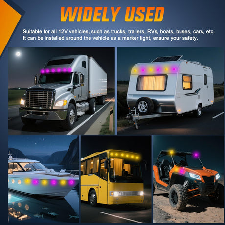 Watermelon Light 17 LED Dual Color 2PCS Stainless Steel Bezel Amber to Purple Side Marker Clearance Turn Signal Lights 4 Plug IP68 Waterproof for Trailer Truck Pickup Camper RV ATV UTV Boat