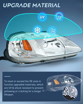 1999 2000 Honda Civic Headlight Assembly Chrome Case Amber Reflector Upgraded Clear Lens Nilight