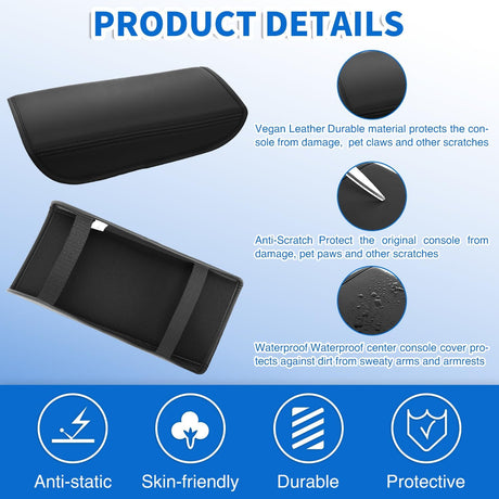 Center Console Cover Fit for 2017-2023 Tesla Model 3 2020 2021 2022 2023 Model Y PVC Leather Middle Console Cover Tesla Model 3/Y Car Center Console Cushion Pad Car Armrest Box Cover-Black