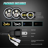 7 Inch Round LED Halo Headlights and 4 IN Fog Lights w/Turn Signal Amber White DRL High Low Beam Compatible with 2007 2008 2009 2010 2011 2012 2013 2014 2015 2016 2017 2018 Wrangler JK JKU