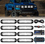 8PCS Led Strobe Lights with Controller 12V 24V Sync Feature White Strobe Light 12 LED Surface Mount Emergency Hazard Warning Lights with Strobe Controller for Vehicle Car Truck RV ATV