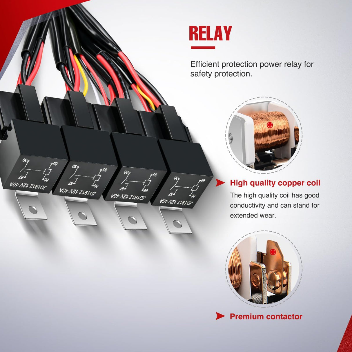 16AWG 14AWG 12AWG LED Light Bar Wiring Harness Kit 12V On/Off 4 Gang Rocker Switch Panel Power Relay Blade Fuse 5Pin Toggle Switches for Cars Boat ATV Trucks-8 Leads