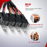 16AWG 14AWG 12AWG LED Light Bar Wiring Harness Kit 12V On/Off 4 Gang Rocker Switch Panel Power Relay Blade Fuse 5Pin Toggle Switches for Cars Boat ATV Trucks-8 Leads