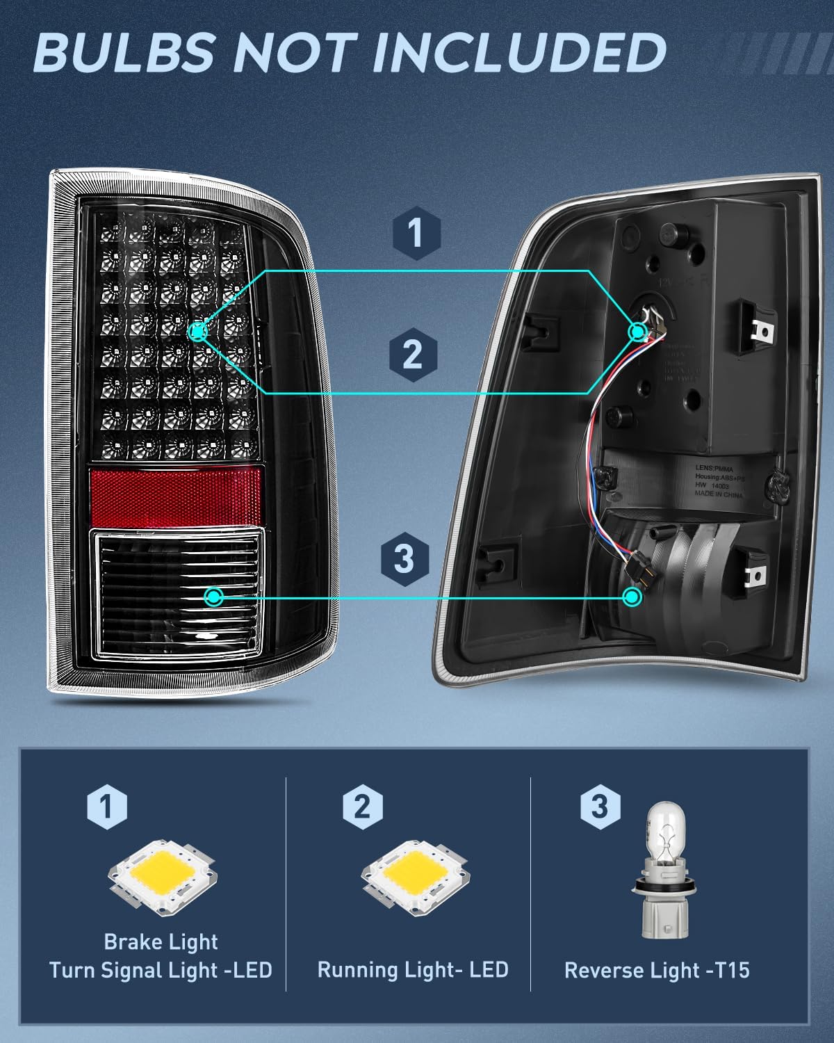 Taillight Assembly Compatible with 2009 2010 2011 2012 2013 2014 2015 2016 2017 2018 Dodge Ram 1500 2010-2018 Ram 2500 3500 Incandescent Type Upgrade LED Tail Lights Rear Brake Lamps
