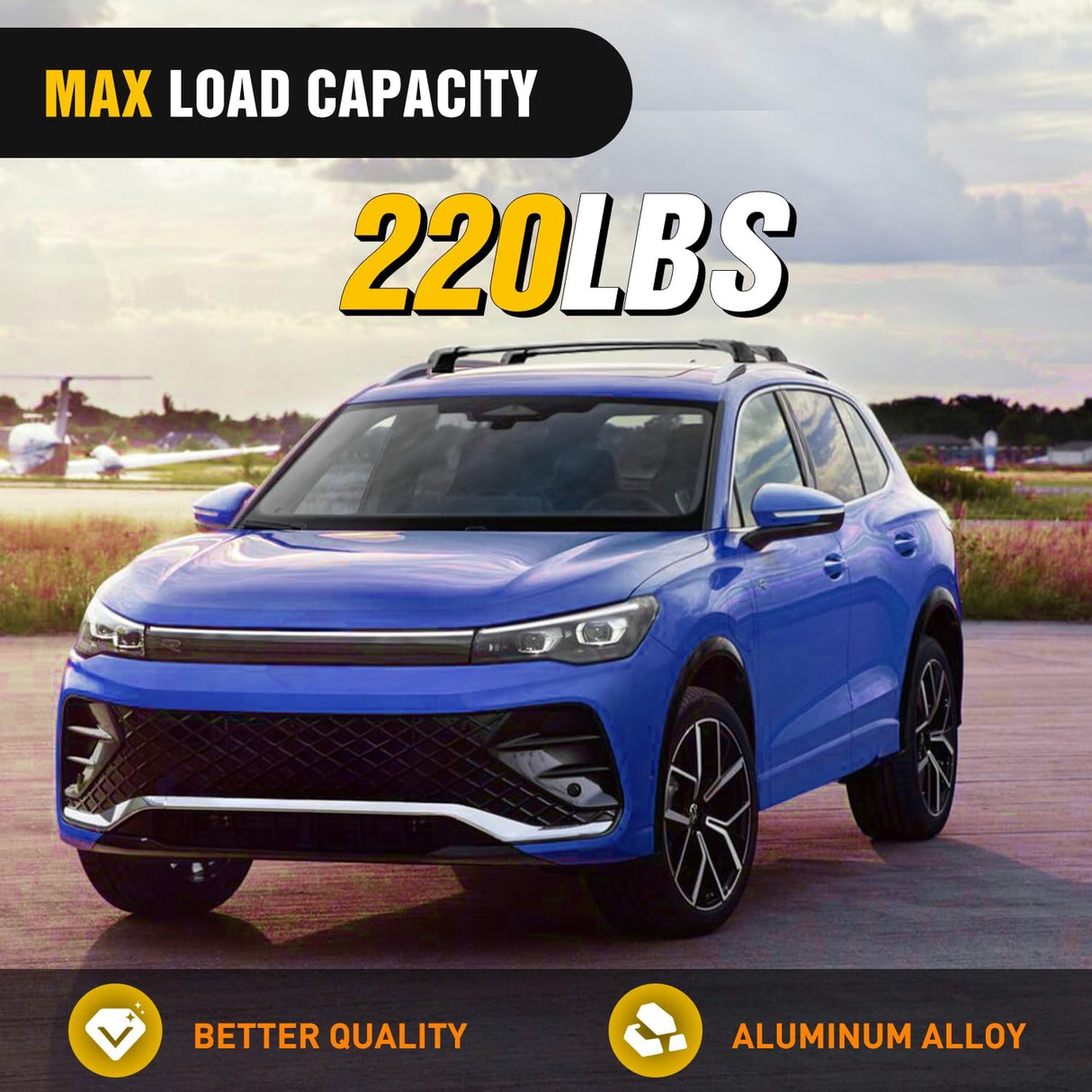 Roof Rack Cross Bars Compatible with 2018-2024 VW Volkswagen Tiguan & Taos 2022 2023 2024 with Side Rails, Adjustable Aluminum Car Crossbars for Cargo Carrier Luggage Box Kayak Tent Snowboard